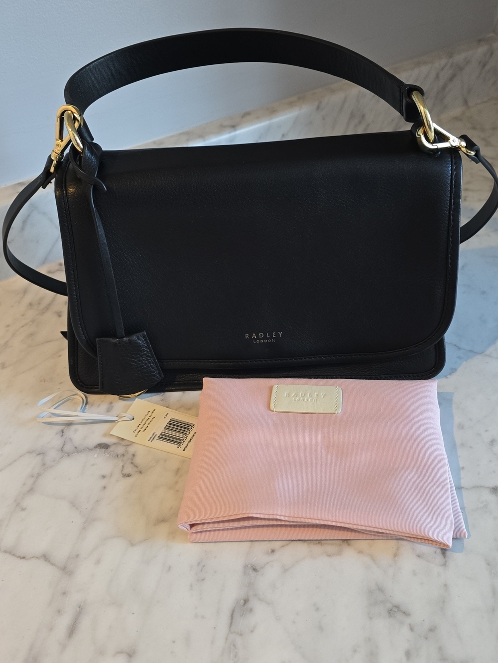 RADLEY LONDON Black Leather Shoulder Bag with Gold Hardware